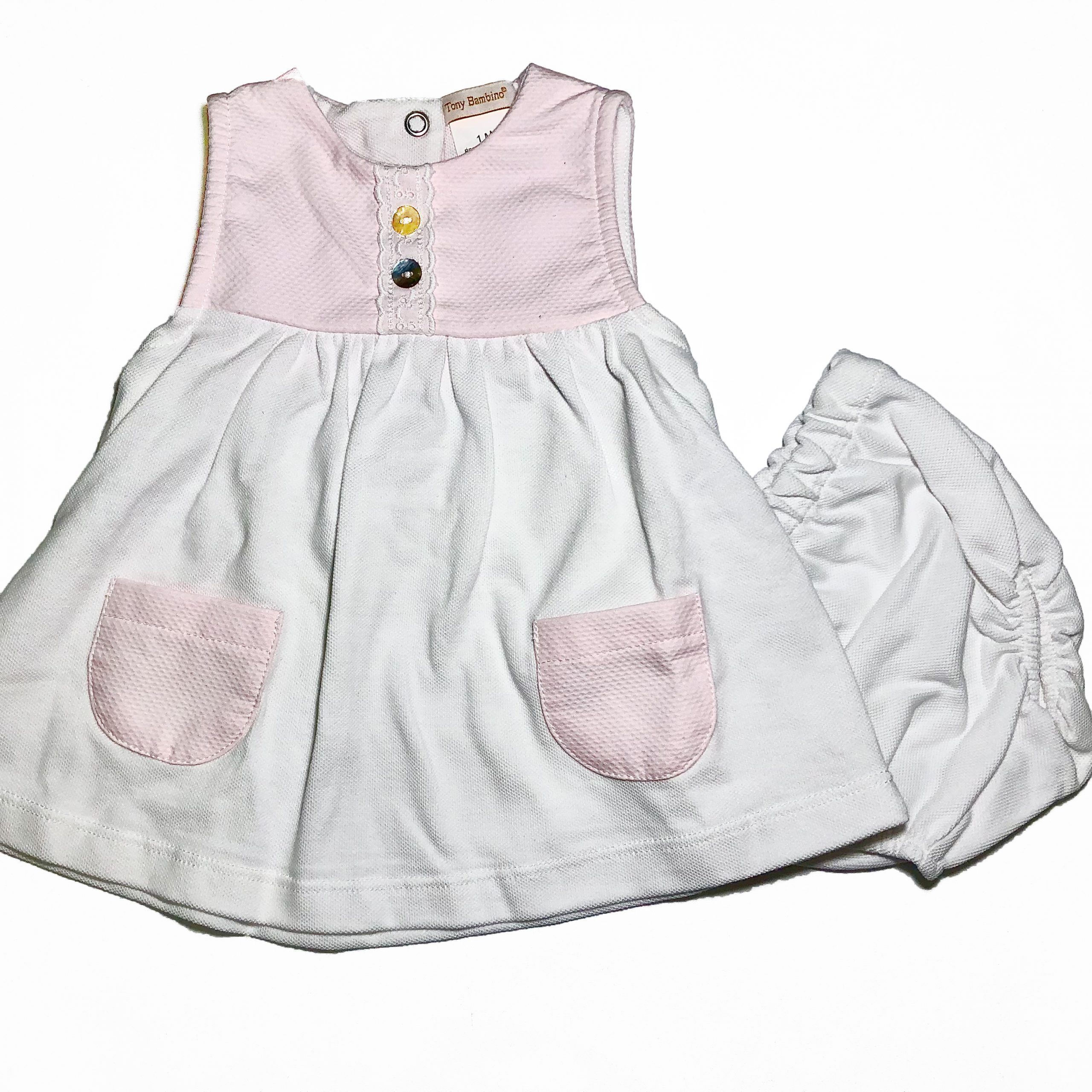 Vestido blanco con bolsillos rosas - Tony Bambino