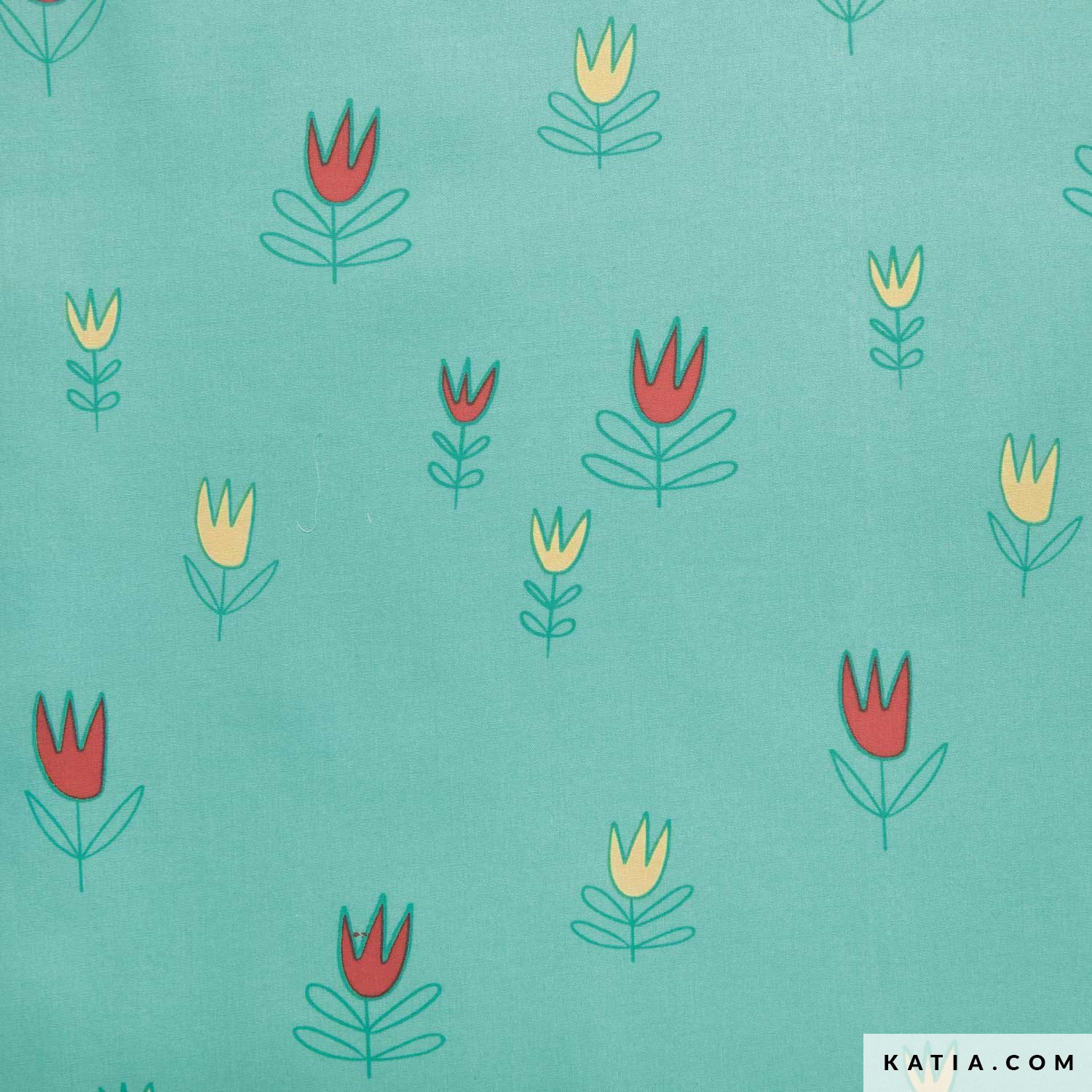 P145 Poplin Tulips Aqua - Katia